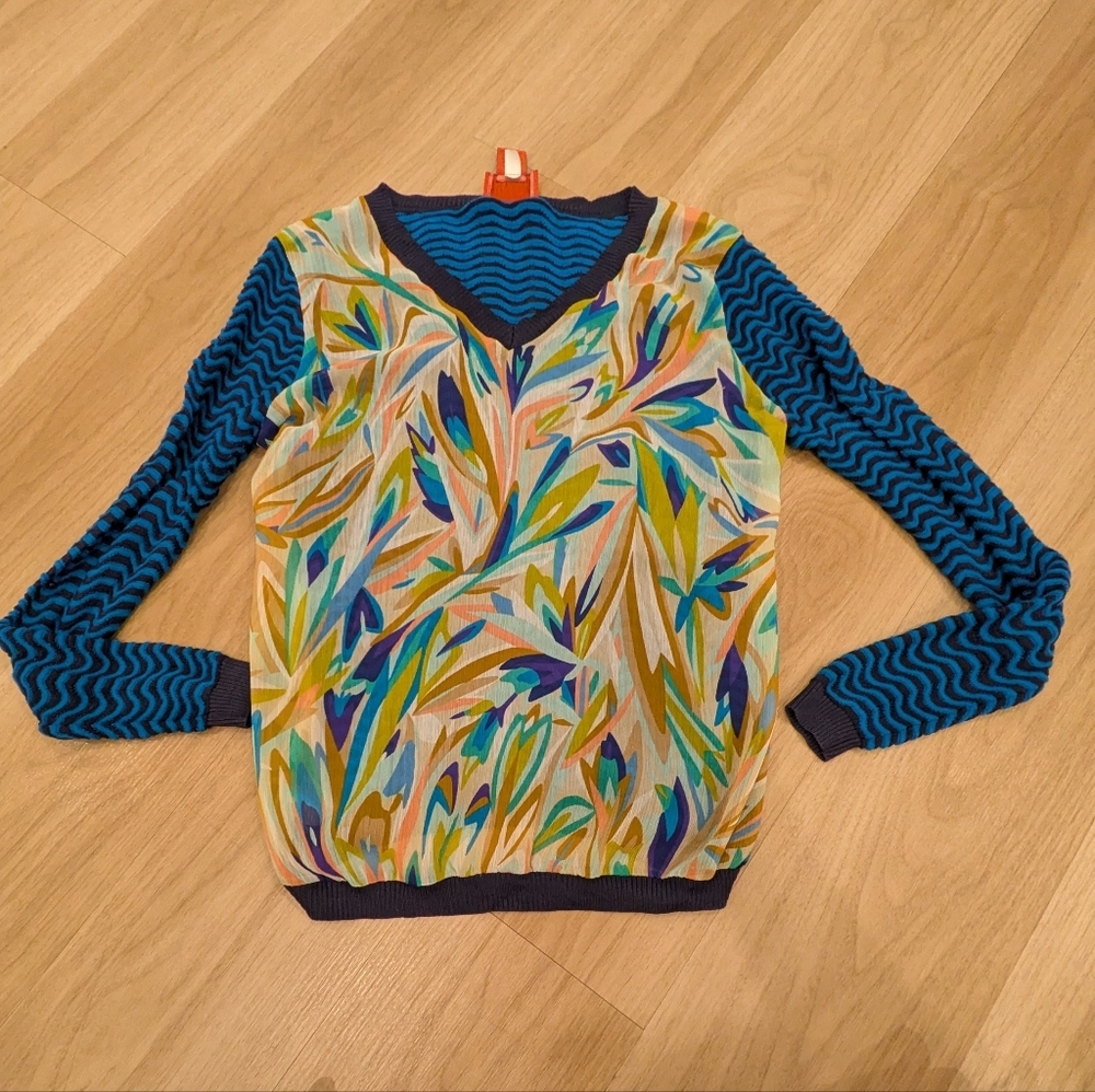 Blue Striped And Abstract Flowers Blouse Missoni Size M